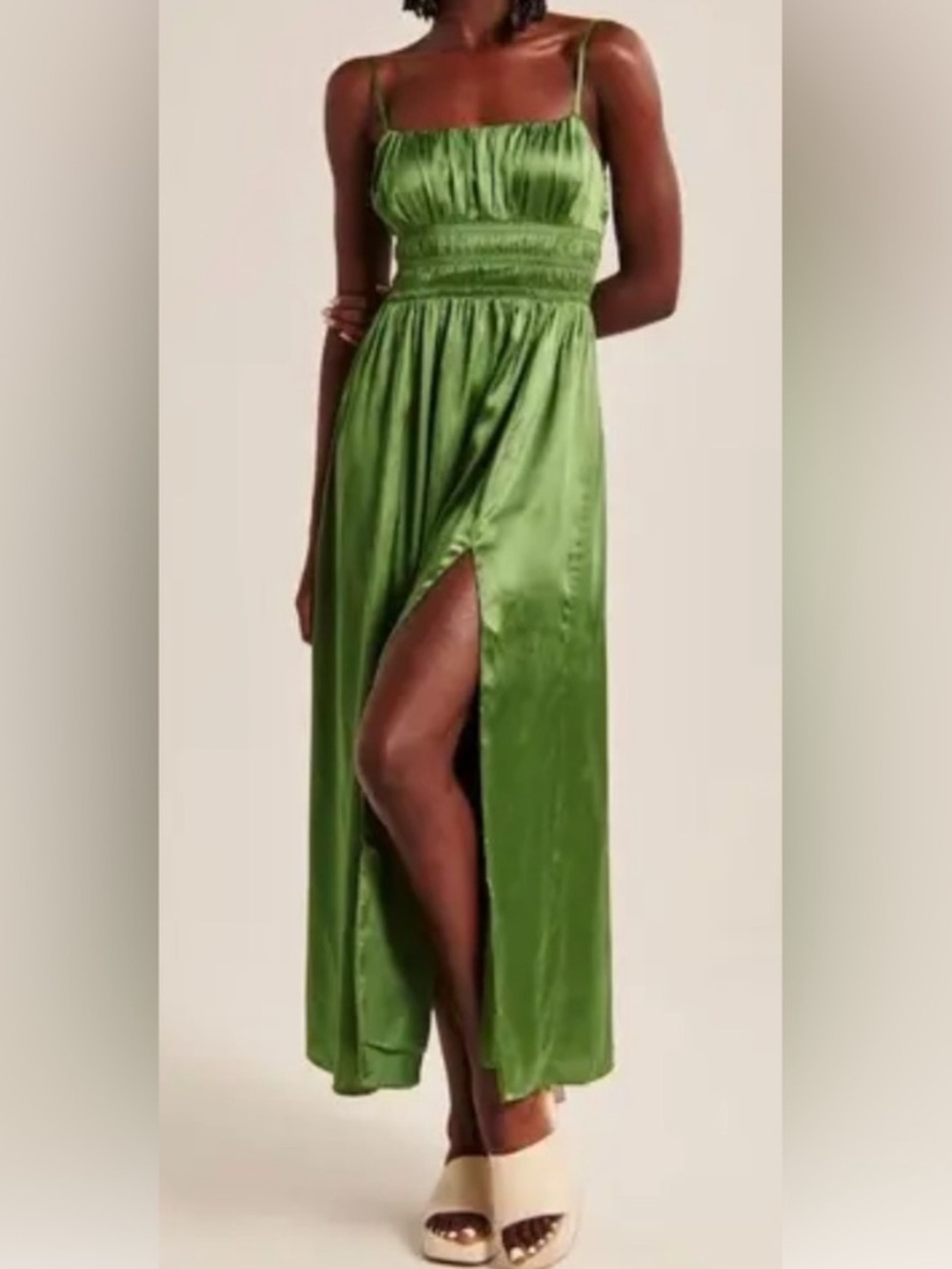 Abercrombie & Fitch Satin Green Midi Dress - Large PETITE